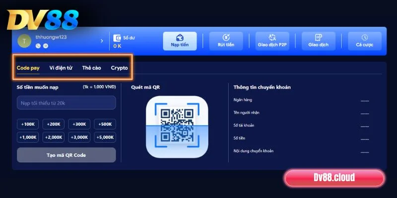 Nạp Tiền DV88: Quy Trình Tiện Lợi, Xử Lý Nhanh Chóng 2 Các phương thức nạp tiền DV88 hỗ trợ hội viên