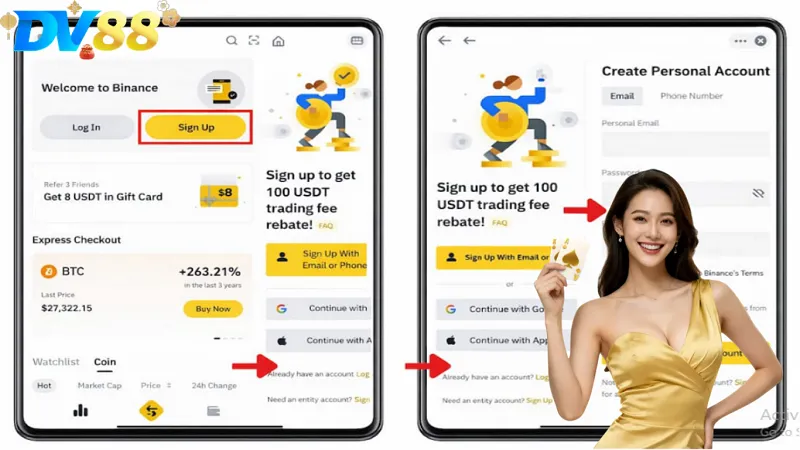 Hướng Dẫn Nạp/Rút Crypto Tại DV88 Nhanh Nhất 3 Thực hiện đăng ký và xác minh tài khoản trên Binance