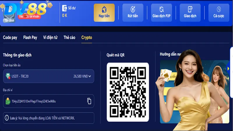 Hướng Dẫn Nạp/Rút Crypto Tại DV88 Nhanh Nhất 4 Giao dịch nạp rút crypto tại Dv88 chi tiết